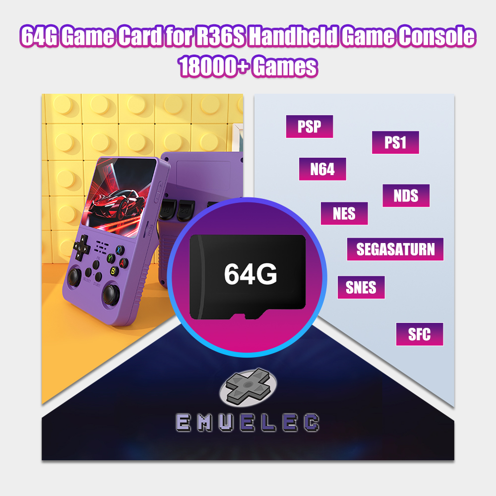 Retro Gaming Handheld Console - 64G Game TF Card for R36S