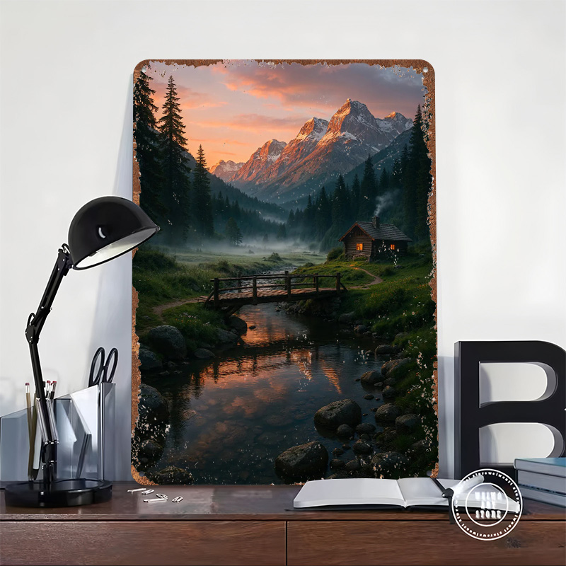 Mountain Cabin At Sunset Tin P - Retro Gaming At Home 评论和价格
