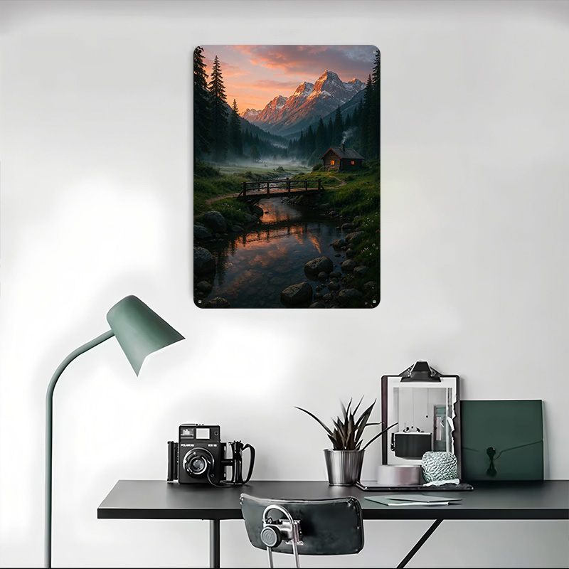 Mountain Cabin At Sunset Tin P - Retro Gaming At Home 评论和价格