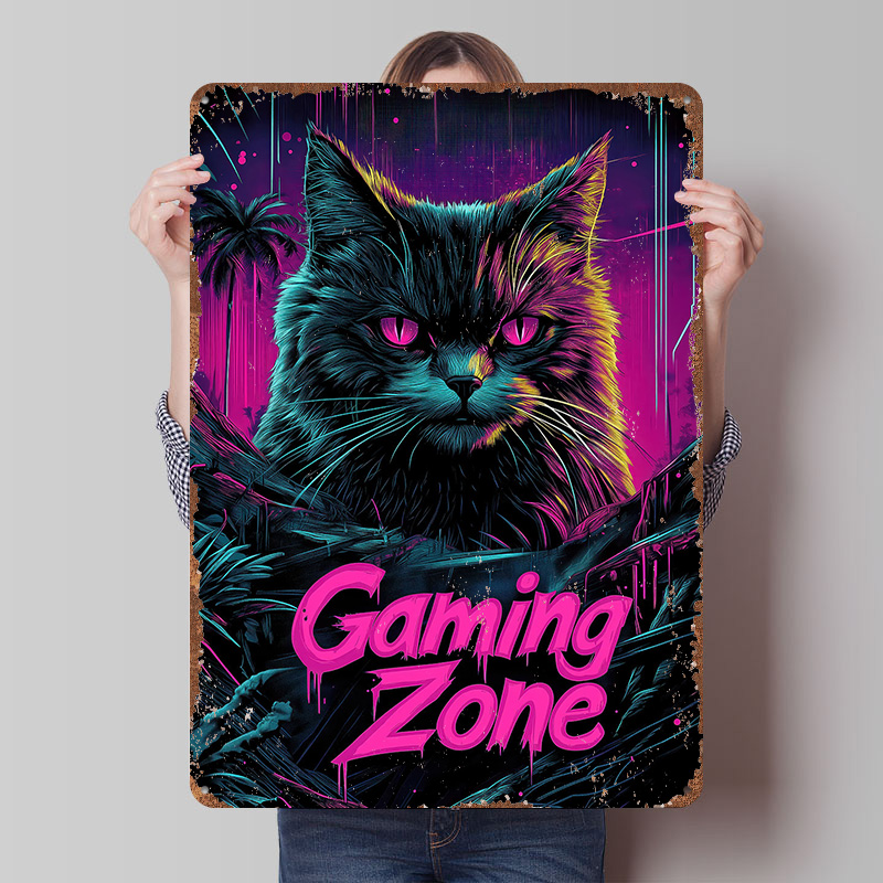 Gaming Cat Metal Poster Custom - Retro Gaming At Home 评论和价格