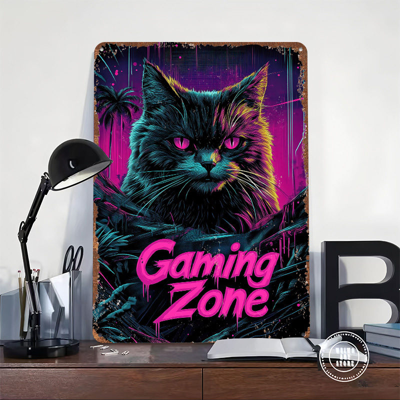 Gaming Cat Metal Poster Custom - Retro Gaming At Home 评论和价格