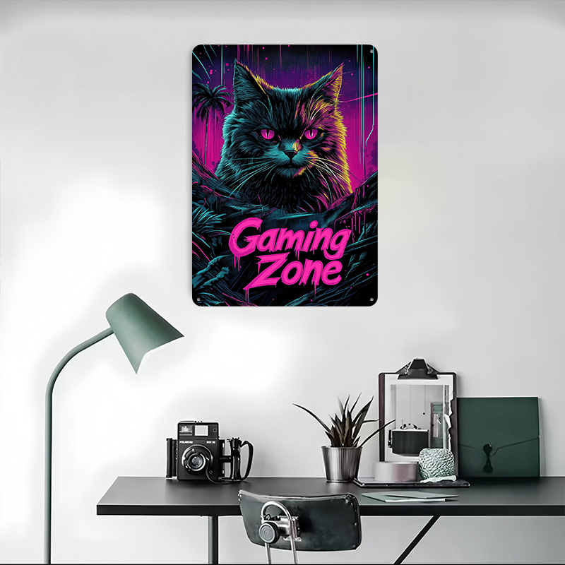 Gaming Cat Metal Poster Custom - Retro Gaming At Home 评论和价格