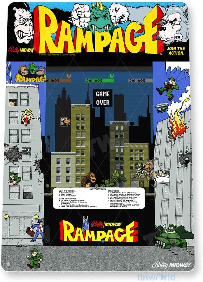 TIN SIGN Rampage Arcade Sign G - Retro Gaming Arcade Console 评论和价格