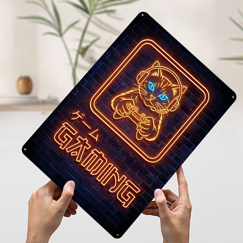 Neon Gaming Cat Printed Poster - Retro Gaming At Home 评论和价格