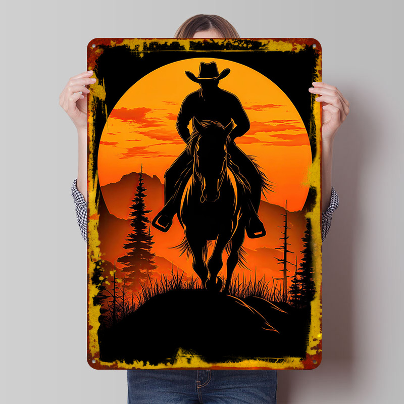 Cowboy Silhouette Sunset Metal - Retro Gaming At Home 评论和价格