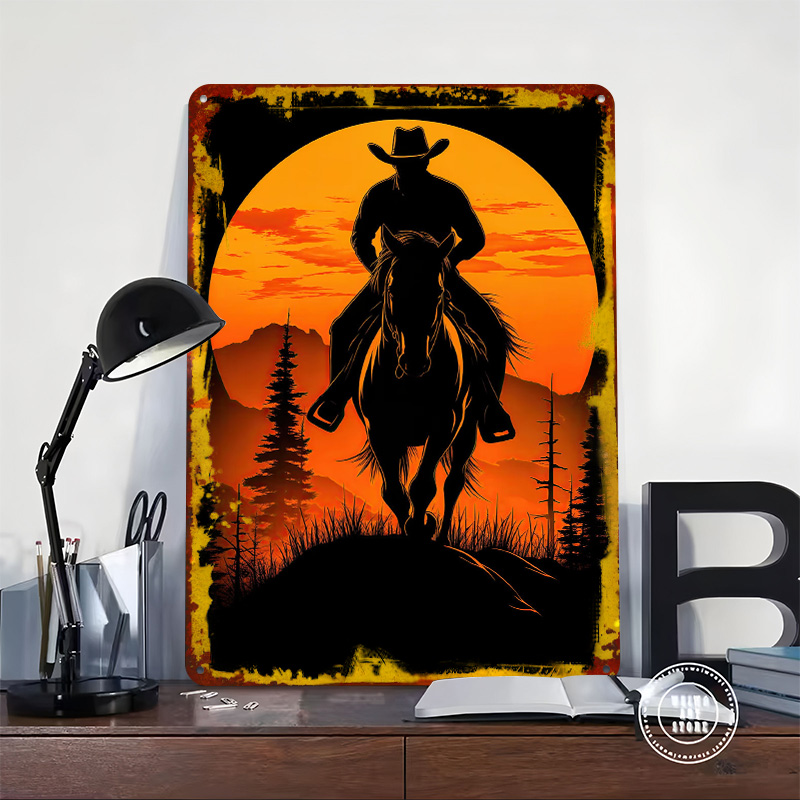 Cowboy Silhouette Sunset Metal - Retro Gaming At Home 评论和价格