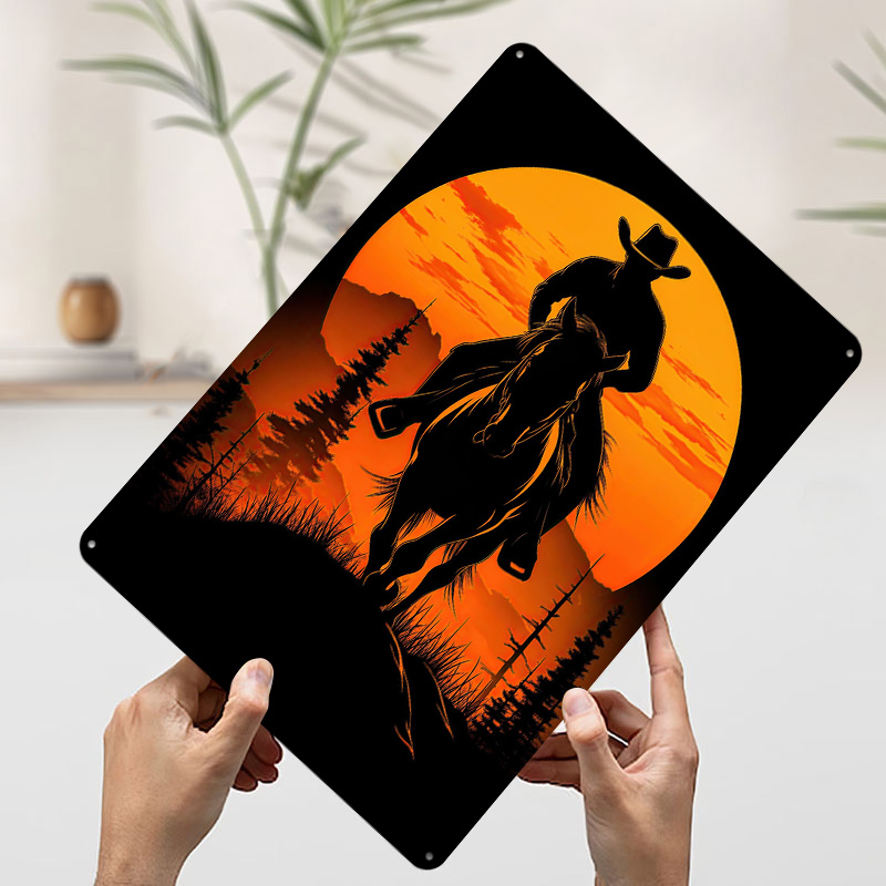 Cowboy Silhouette Sunset Metal - Retro Gaming At Home 评论和价格