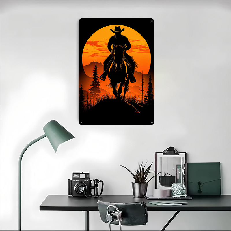 Cowboy Silhouette Sunset Metal - Retro Gaming At Home 评论和价格